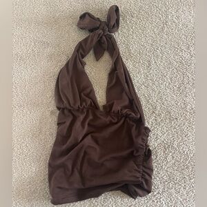 Brown halterneck top tie around neck size small